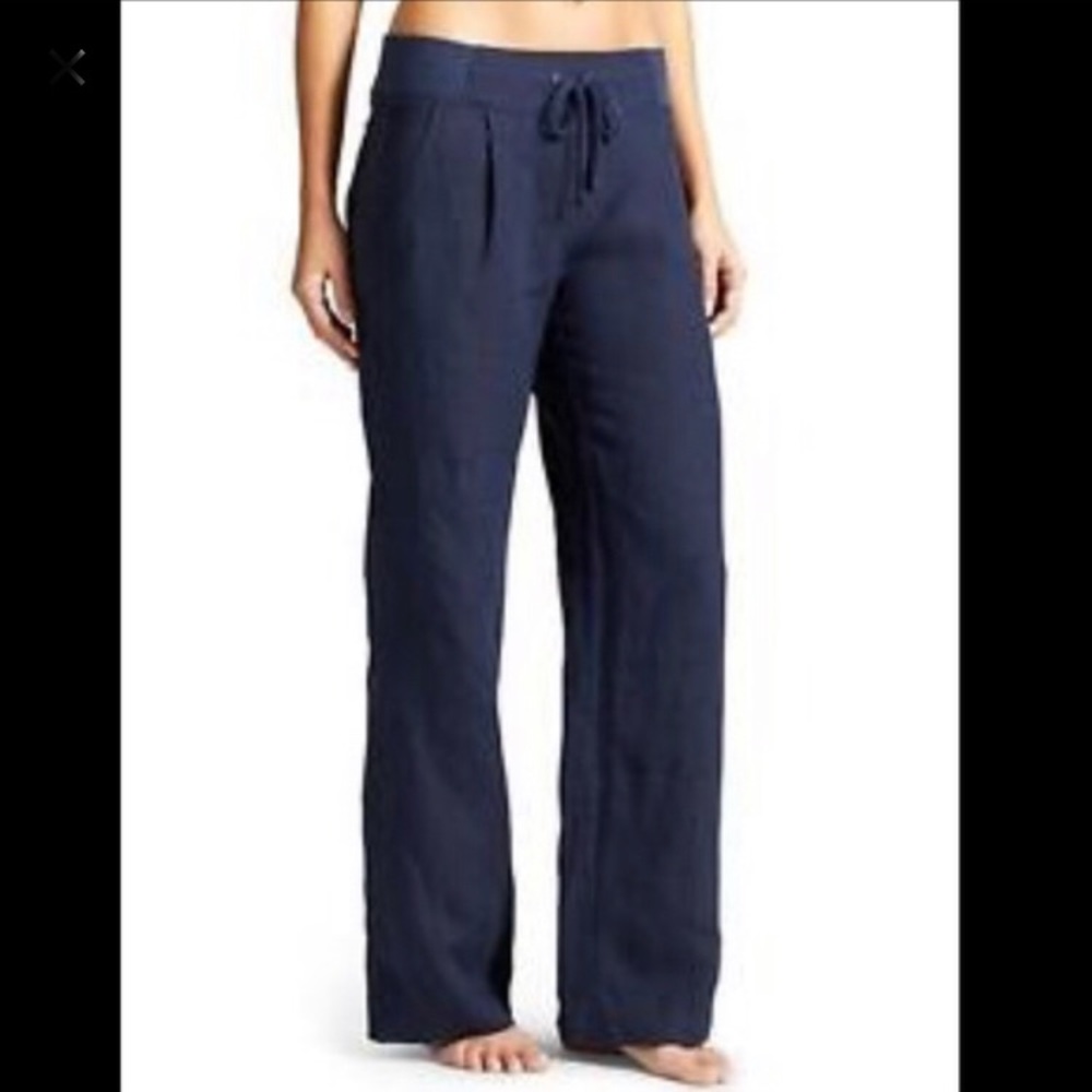 Athleta Linen Wide leg pant Petite Navy